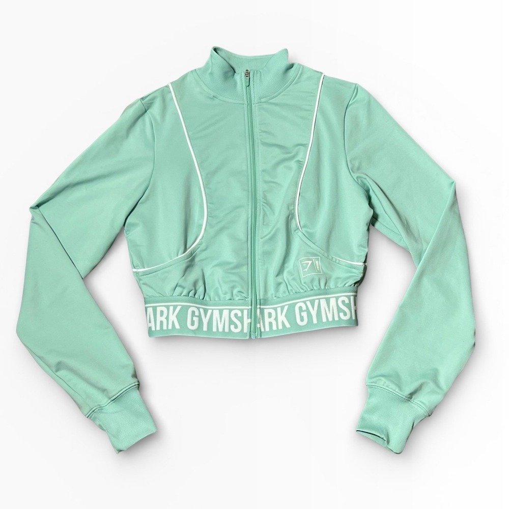 Gymshark Womens‎ XS Mint Green Cropped Track Jacket Full Zip B1A1P Athletic Yoga